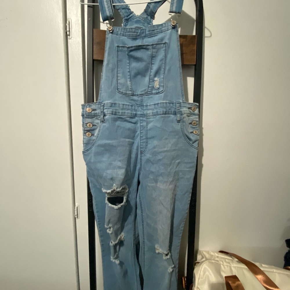 Distressed Denim Overalls